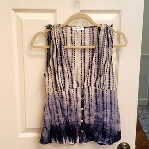 Sexy Honey Belle  black and cream sleeveless button blouse with tie sleeves